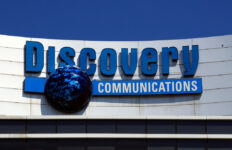 FILE - The Discovery Communications logo atop its headquarters in Silver Spring, Md, July 31, 2017. (AP Photo/Manuel Balce Ceneta, File)