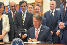 Gov. Glenn Youngkin signed on Oct. 31, 2025, a memorandum of understanding with AstraZeneca, Eli Lilly, Merck and state entities to establish a training center. Photo by Katherine Schulte/Virginia Business