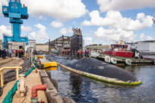 A Virginia-class nuclear-powered attack submarine USS New Hampshire docked at Norfolk Naval Shipyard in September 2025. Photo by Shelby West. Image courtesy William & Mary