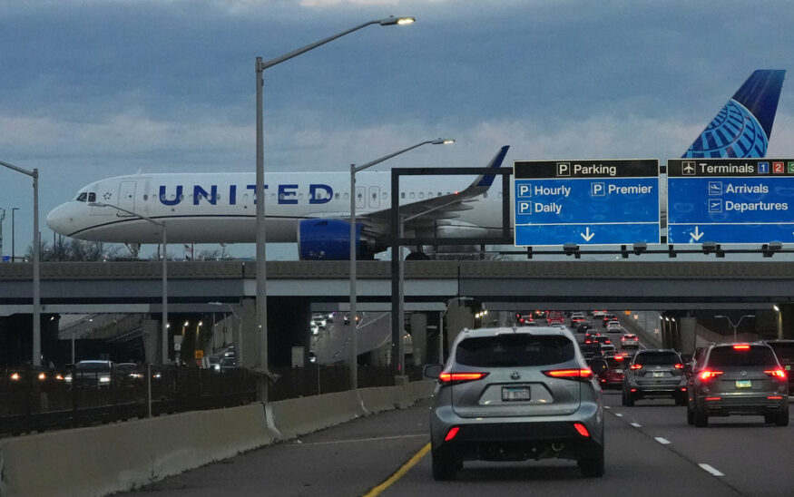 An United Airlines flight arrives at O'Hare International Airport in Chicago, Monday, Nov. 3, 2025. (AP Photo/Nam Y. Huh)