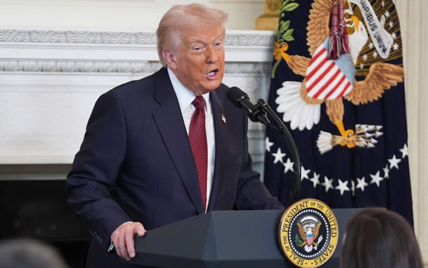 President Donald Trump speaks during a breakfast with Senate and House Republicans in the State Dining Room of the White House, Wednesday, Nov. 5, 2025, in Washington. (AP Photo/Evan Vucci)
