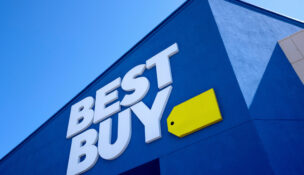 FILE - A Best Buy logo is shown at a store in Dallas on Oct. 25, 2024. (AP Photo/Tony Gutierrez, File)
