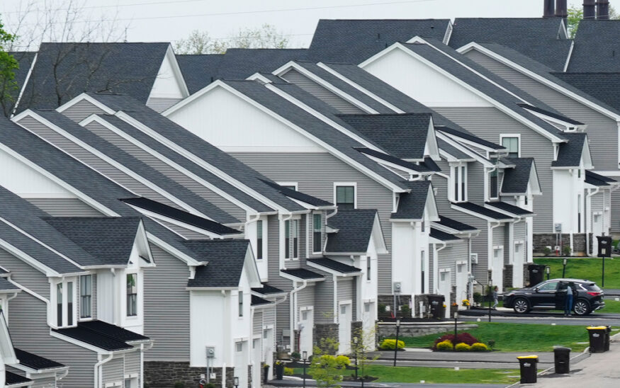 FILE - Newly developed homes sit in a row in Eagleville, Pa., April 28, 2023. (AP Photo/Matt Rourke, File)