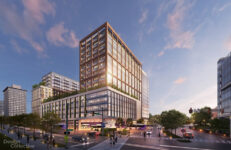 Rendering of the initial design for a downtown Richmond bus transfer hub and mixed-use development. Rendering courtesy City of Richmond