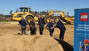 Gov. Glenn Youngkin, Lego Vice President Cindy Sikora and others ceremonially broke ground on Lego's regional distribution center in Prince George County on Nov. 13, 2025. Photo by Katherine Schulte/Virginia Business