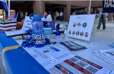 Henrico Dems table outside Henrico Western Government Center on Parham Road. Photo by Emily Grinstead/Capital News Service.