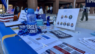 Henrico Dems table outside Henrico Western Government Center on Parham Road. Photo by Emily Grinstead/Capital News Service.