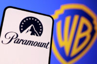 FILE PHOTO: Paramount and Warner Bros logos are seen in this illustration taken December 8, 2025. REUTERS/Dado Ruvic/Illustration/File Photo