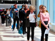 FILE - Applicants line up at a job fair at the Ocean Casino Resort in Atlantic City N.J., on April 11, 2022. (AP Photo/Wayne Parry, File)