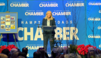 Virginia Gov.-elect Abigail Spanberger spoke on Dec. 10, 2025, at a Hampton Roads Chamber event at the Virginia Beach Convention Center. Photo by Josh Janney