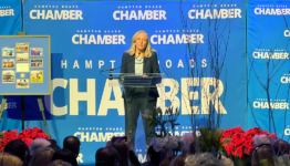 Virginia Gov.-elect Abigail Spanberger spoke on Dec. 10, 2025, at a Hampton Roads Chamber event at the Virginia Beach Convention Center. Photo by Josh Janney