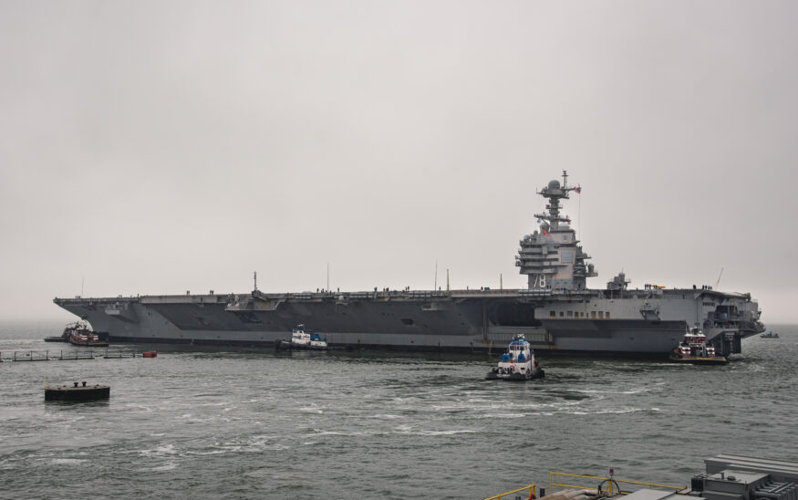 Gerald R Ford leaving the shipyard
