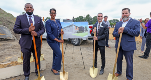 L to R: Virginia Peninsula Community College officials Bobby Perkins, Towuanna Porter Brannon, Steven Carpenter and Todd Estes at trades center groundbreaking Photo courtesy VPCC