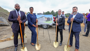L to R: Virginia Peninsula Community College officials Bobby Perkins, Towuanna Porter Brannon, Steven Carpenter and Todd Estes at trades center groundbreaking Photo courtesy VPCC