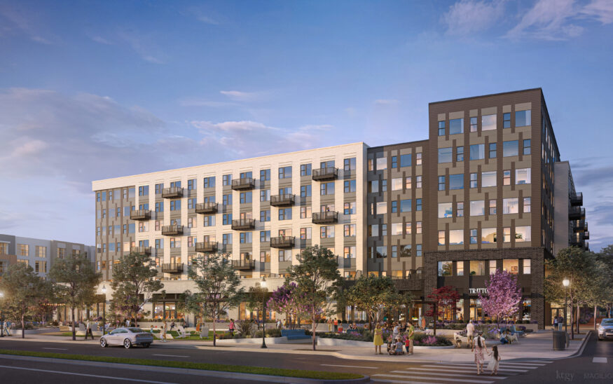 JBG Smith plans to develop 640 new apartments and townhouses in Potomac Yard in Alexandria. Rendering courtesy KTGY