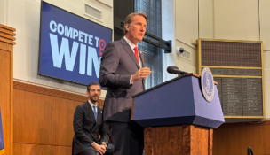 Gov. Glenn Youngkin announced LS Cable & System's plans for additional facilities in Chesapeake at the Patrick Henry Building in Richmond on Dec. 12, 2025. Photo by Katherine Schulte/Virginia Business.