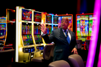 Norfolk casino General Manager Ron Bailey leads a tour of the Interim Gaming Hall, which opened in November 2025. Photo by Kristen Zeis