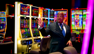 Norfolk casino General Manager Ron Bailey leads a tour of the Interim Gaming Hall, which opened in November 2025. Photo by Kristen Zeis