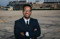 Norfolk Director of Economic Development Sean Washington stands at 101 Park Ave., one of the parcels of land the city hopes to incorporate into a entertainment district. Photo by Kristen Zeis