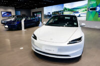 A Tesla model 3 is pictured inside a showroom, as the U.S. prepares to announce tariffs on Taiwan, in Taipei, Taiwan July 31, 2025. REUTERS/Ann Wang