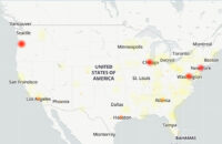 Down Detector's map of Verizon outage reports, as of 1:20 p.m. ET on Jan. 14.