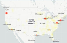 Down Detector's map of Verizon outage reports, as of 1:20 p.m. ET on Jan. 14.