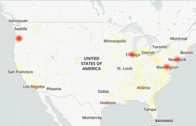 Down Detector's map of Verizon outage reports, as of 1:20 p.m. ET on Jan. 14.