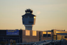 The air traffic control tower at New York's Laguardia Airport after the FAA ordered flight cuts at 40 major airports amid the ongoing U.S. government shutdown in the Queens borough of New York City, U.S., November 7, 2025. REUTERS/Ryan Murphy