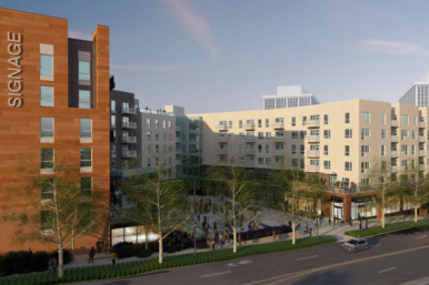 Rendering of multi-use project which would include 450 apartments and commercial space. Image courtesy Fairfax County