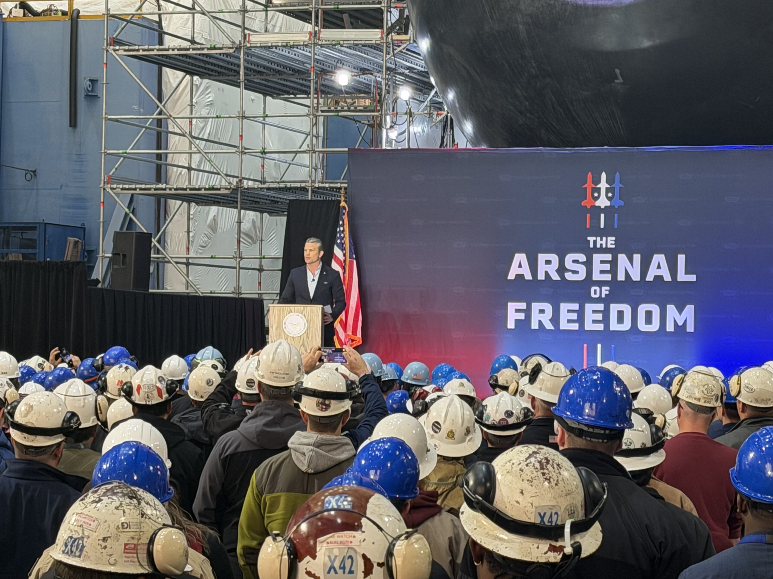 In Newport News speech, Hegseth calls for faster delivery of war ships