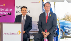 AstraZeneca CEO Pascal Soriot and then-Gov. Glenn Youngkin announced the company’s planned $4.5 billion plants in October 2025. Photo by Kaitlyn DeHarde, Office of Gov. Glenn Youngkin