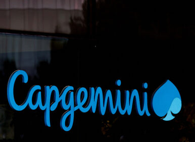 The Capgemini logo is seen at the company's office in Issy-les-Moulineaux near Paris France, Feb. 9, 2024. REUTERS/Gonzalo Fuentes