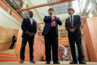 U.S. President Donald Trump, U.S. Senator Tim Scott (R-SC) and Federal Reserve Chair Jerome Powell react during a tour of the Federal Reserve Board building, which is currently undergoing renovations, in Washington, D.C., U.S., July 24, 2025. REUTERS/Kent Nishimura/File Photo