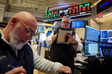 Traders work on the floor at the New York Stock Exchange (NYSE) in New York City, U.S., February 17, 2026. REUTERS/Brendan McDermid