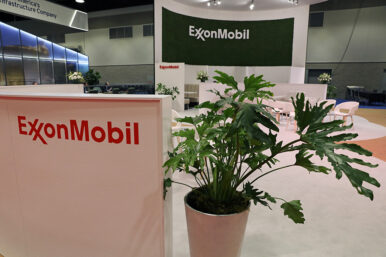 Plants are displayed at the booth of American multinational oil and gas corporation ExxonMobil during the LNG 2023 energy trade show in Vancouver, British Columbia, Canada, July 12, 2023. REUTERS/Chris Helgren