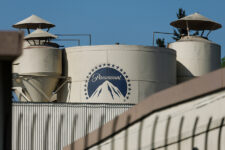 The Paramount logo is shown on a structure at the Paramount studio lot in Hollywood, Los Angeles, California, U.S., February 26, 2026. REUTERS/Mike Blake