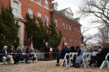 Gov. Abigail Spanberger on Feb. 18 announces that Echelon Resources will invest $20 million to redevelop two historic Fort Monroe buildings into housing. Photo courtesy Gov. Abigail Spanberger's office