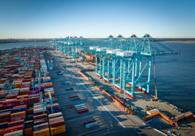 The fourth ultra-large vessel berth and four all-electric cranes added at Norfolk International Terminals. Photo courtesy Port of Virginia