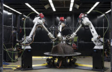 A 3D-printed mold for a hydropower impeller is printed using a wire arc additive manufacturing system. Photo by Carlos Jones, courtesy U.S. Department of Energy’s Oak Ridge National Laboratory.