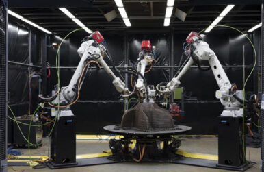 A 3D-printed mold for a hydropower impeller is printed using a wire arc additive manufacturing system. Photo by Carlos Jones, courtesy U.S. Department of Energy’s Oak Ridge National Laboratory.