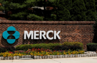 The Merck logo is seen at a gate to the Merck & Co. campus in Rahway, New Jersey, on July 12, 2018. Photo by Reuters/Brendan McDermid.