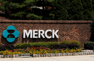 The Merck logo is seen at a gate to the Merck & Co. campus in Rahway, New Jersey, on July 12, 2018. Photo by Reuters/Brendan McDermid.