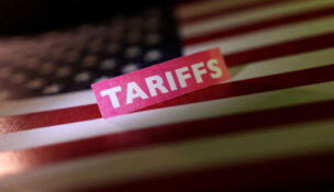 A U.S. flag and a "tariffs" label are seen in this illustration taken April 10, 2025. REUTERS/Dado Ruvic/Illustration