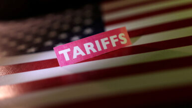 A U.S. flag and a "tariffs" label are seen in this illustration taken April 10, 2025. REUTERS/Dado Ruvic/Illustration