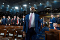 Senator Tim Scott, Republican of South Carolina, stands at the House Chamber before U.S. President Donald J. Trump delivers the first State of the Union address of his second term to a joint session of Congress in the House Chamber of the United States Capitol in Washington, D.C., on Tuesday, February 24, 2026. Kenny Holston/Pool via REUTERS