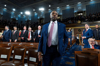 Senator Tim Scott, Republican of South Carolina, stands at the House Chamber before U.S. President Donald J. Trump delivers the first State of the Union address of his second term to a joint session of Congress in the House Chamber of the United States Capitol in Washington, D.C., on Tuesday, February 24, 2026. Kenny Holston/Pool via REUTERS