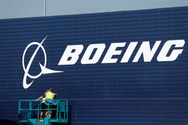 A Boeing logo is seen before the opening of the 55th International Paris Airshow at Le Bourget Airport near Paris, France, June 13, 2025. REUTERS/Benoit Tessier