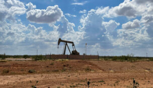 A pumpjack, used to help lift oil from a well, in the Permian basin near Midland, Texas, U.S., October 8, 2025. REUTERS/Arathy Somasekhar/File Photo