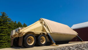 The Army Navy Transportable Radar Surveillance Control Model-2 (AN/TPY-2) missile defense radar. Photo courtesy RTX