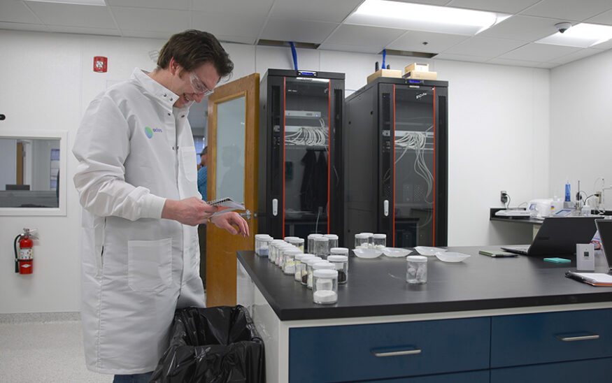 William Hedley, operations manager for Aclara Resources' Blacksburg pilot plant, works in the lab. Photo courtesy Aclara Resources